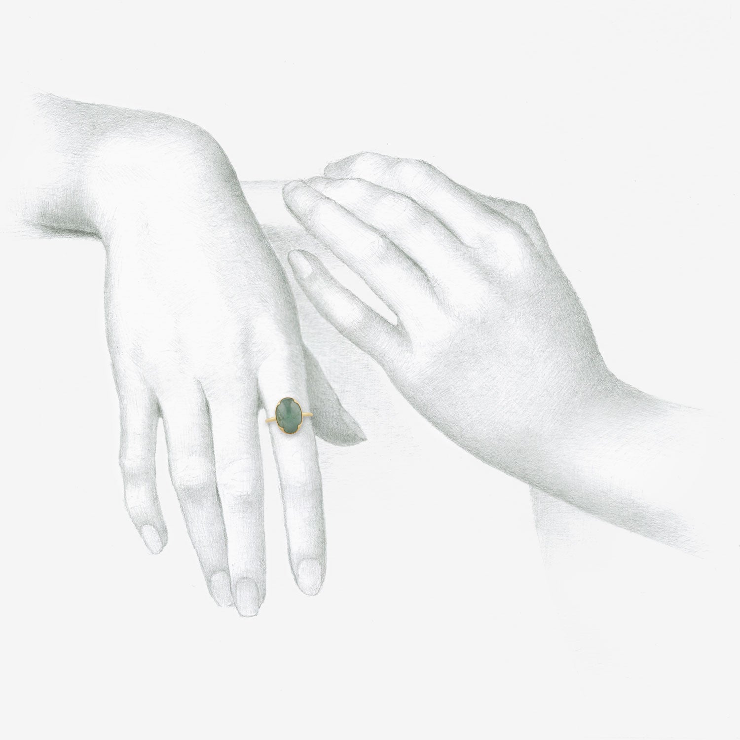 GABRIELLA KISS 18K & OVAL CABOCHON PALE COLOMBIAN EMERALD RING, 6.45CT