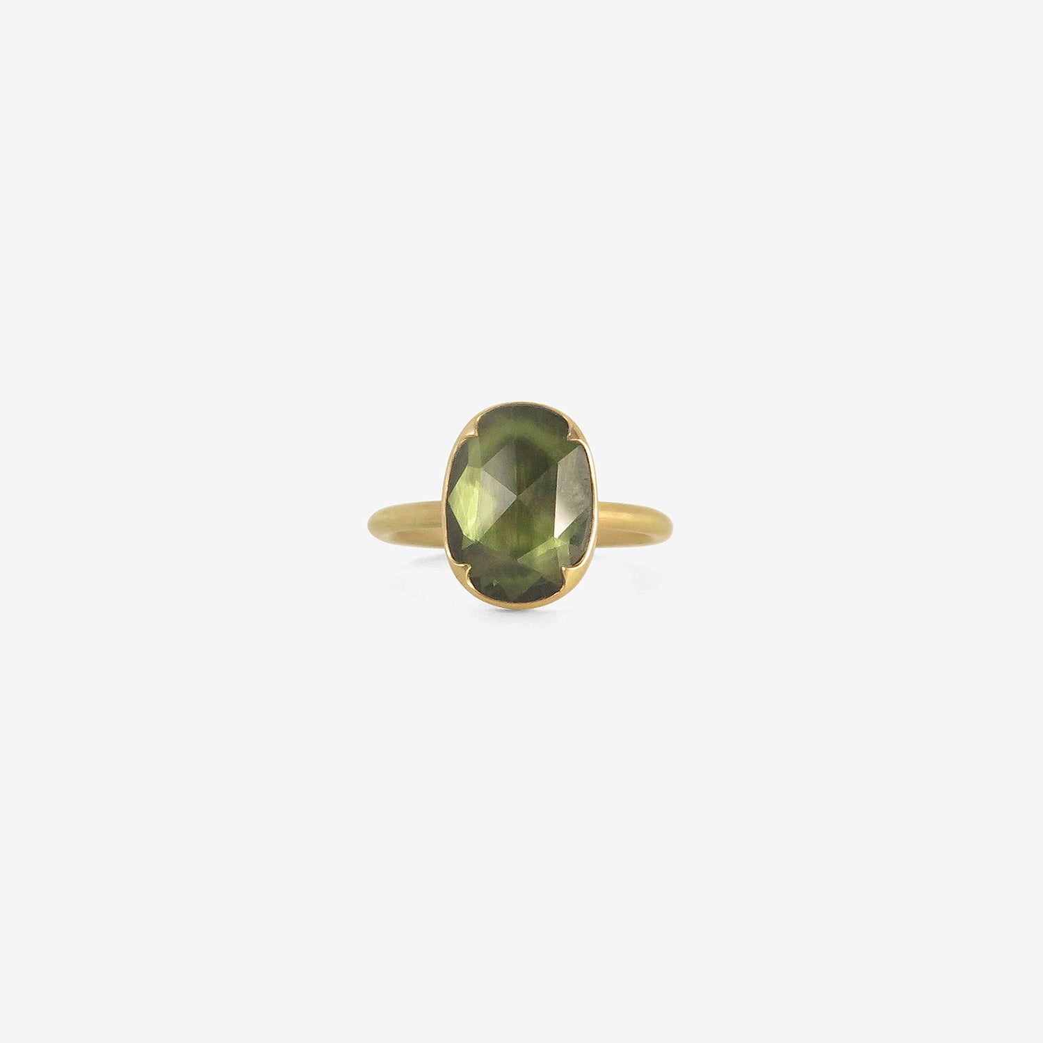 GABRIELLA KISS 18K & OVAL FACETED GREEN SAPPHIRE RING, 3.2CT