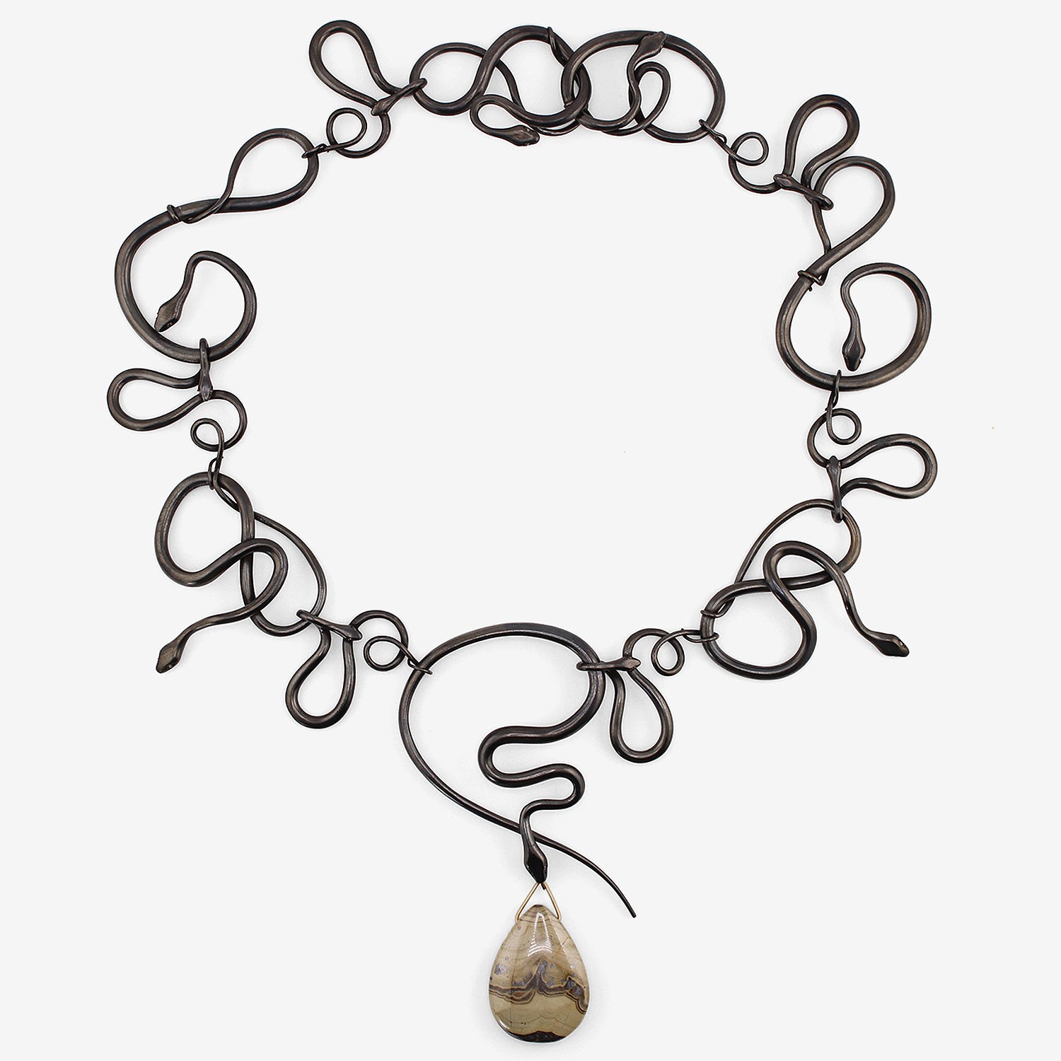 GABRIELLA KISS OXIDIZED BRONZE SNAKE NECKLACE WITH INTERCHANGEABLE GEMSTONE DROPS