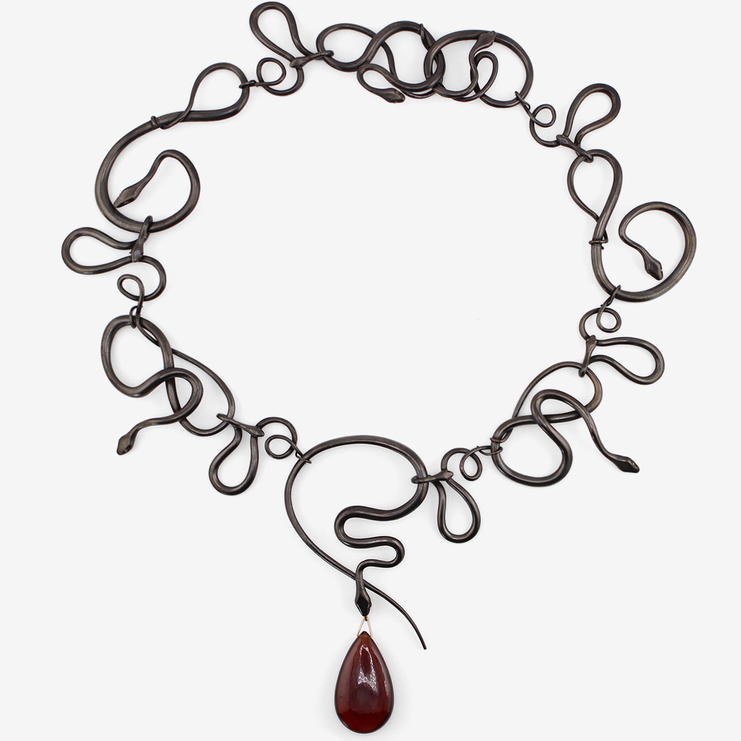 GABRIELLA KISS OXIDIZED BRONZE SNAKE NECKLACE WITH INTERCHANGEABLE GEMSTONE DROPS