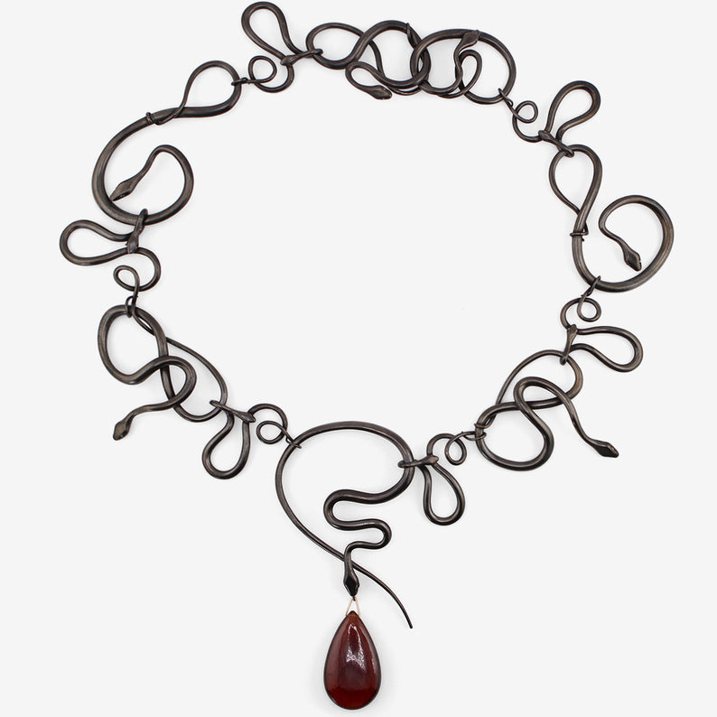 GABRIELLA KISS OXIDIZED BRONZE SNAKE NECKLACE WITH INTERCHANGEABLE GEMSTONE DROPS