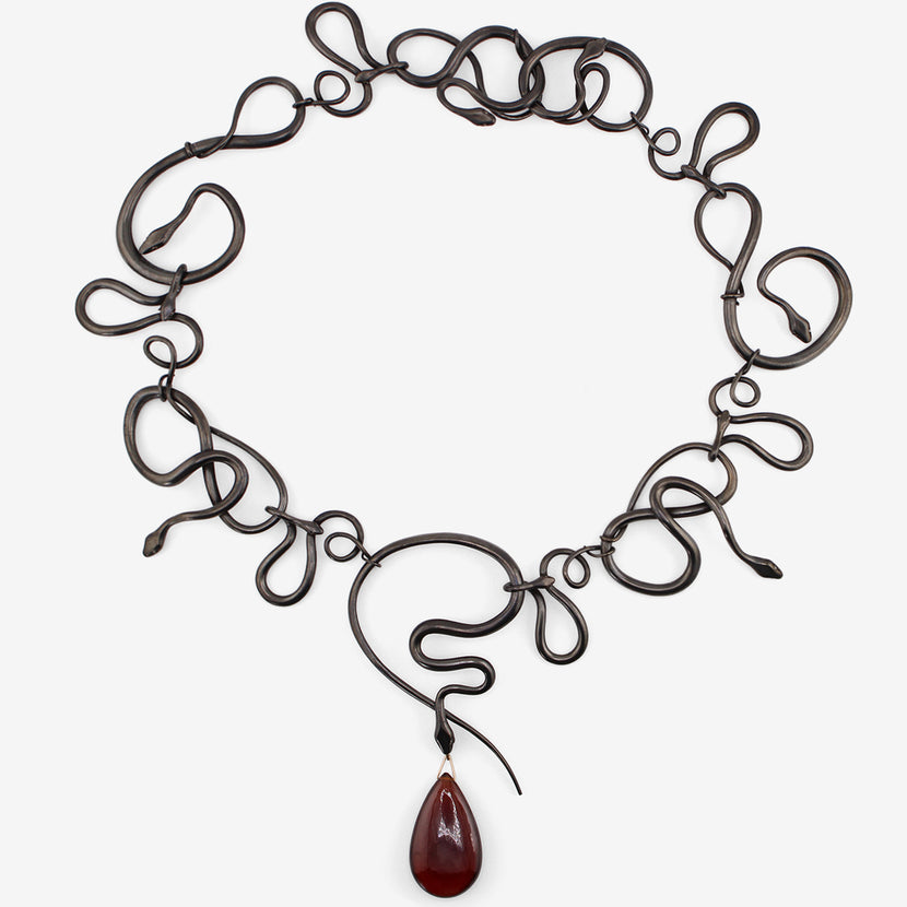 GABRIELLA KISS OXIDIZED BRONZE SNAKE NECKLACE WITH INTERCHANGEABLE GEMSTONE DROPS