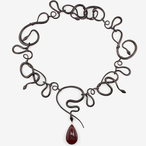GABRIELLA KISS OXIDIZED BRONZE SNAKE NECKLACE WITH INTERCHANGEABLE GEMSTONE DROPS