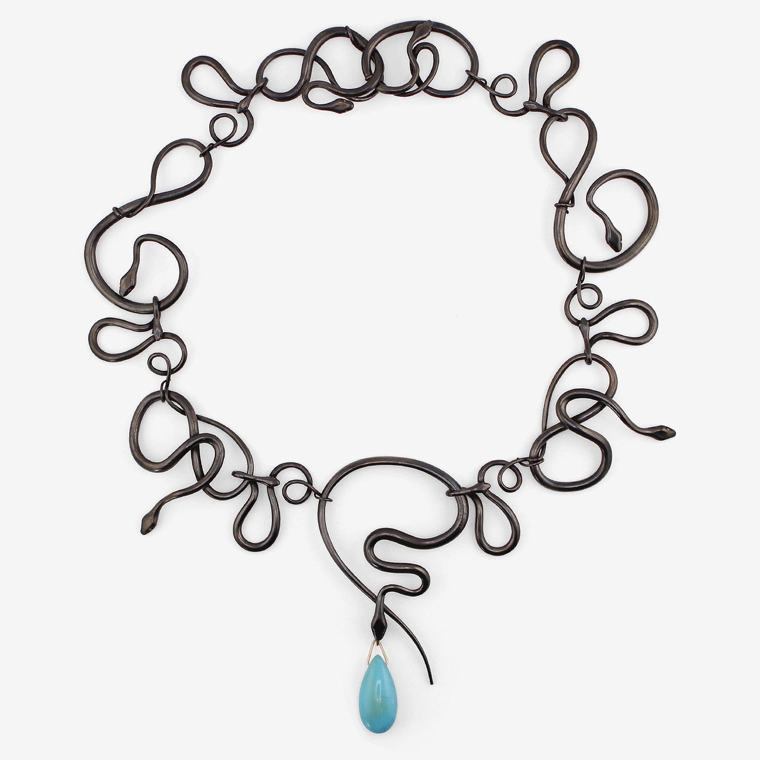 GABRIELLA KISS OXIDIZED BRONZE SNAKE NECKLACE WITH INTERCHANGEABLE GEMSTONE DROPS