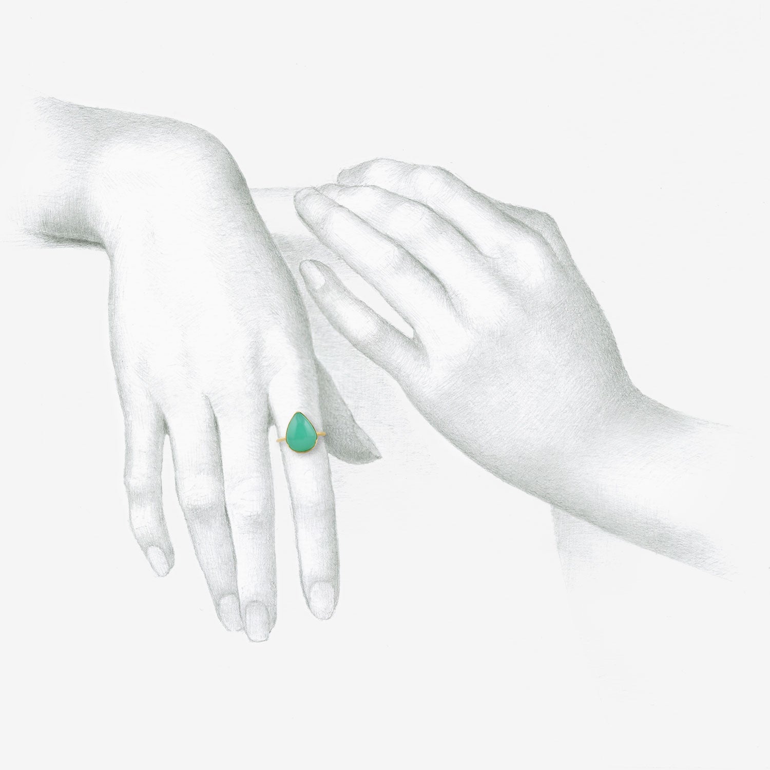 GABRIELLA KISS 18K & PEAR-SHAPED CABOCHON CHRYSOPRASE RING