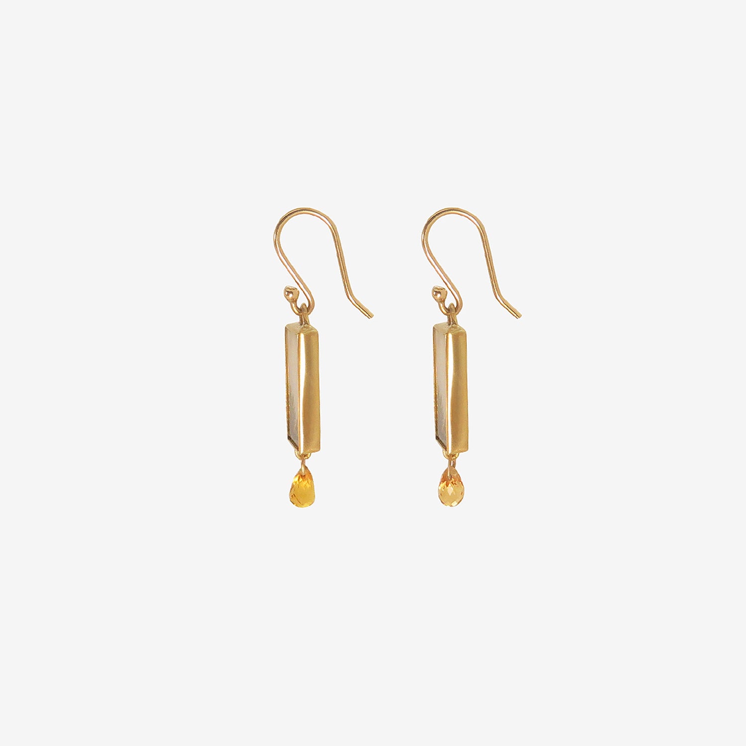 GABRIELLA KISS 18K & RECTANGULAR DENDRITIC AGATE EARRINGS WITH ORANGE SAPPHIRE BRIOLETTES