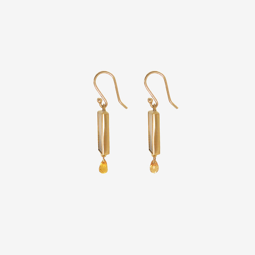 GABRIELLA KISS 18K & RECTANGULAR DENDRITIC AGATE EARRINGS WITH ORANGE SAPPHIRE BRIOLETTES