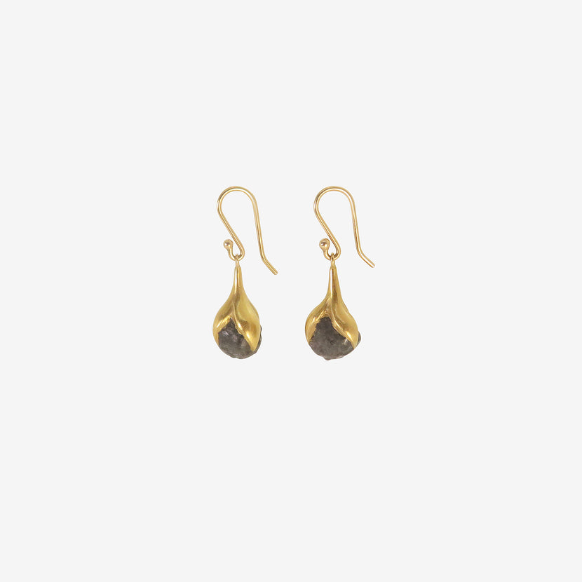 GABRIELLA KISS 18K & ROUGH BLACK DIAMOND EGGPLANT EARRINGS