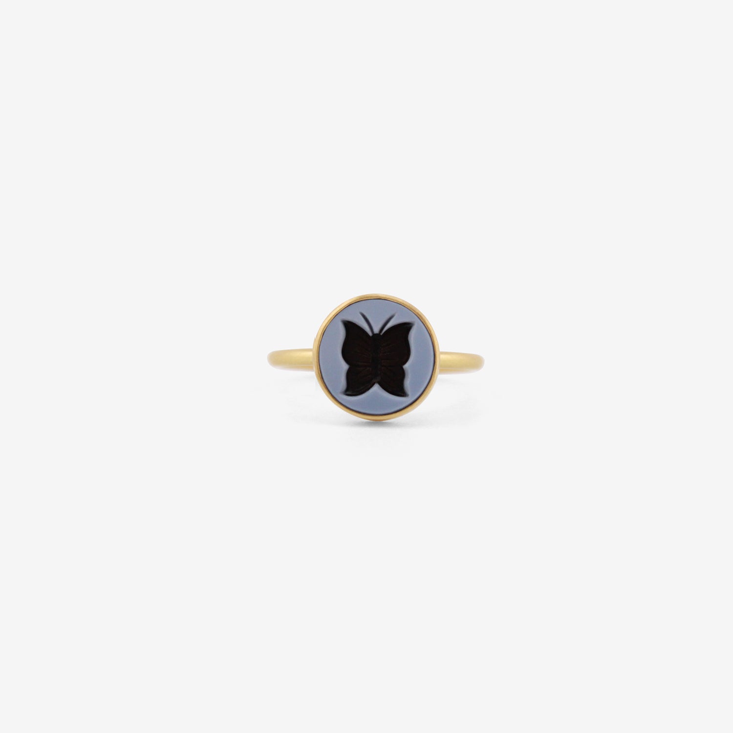 GABRIELLA KISS 18K & ROUND AGATE BUTTERFLY INTAGLIO RING