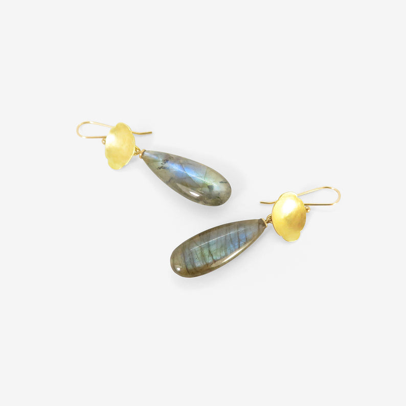 GABRIELLA KISS 18K SCALLOP & LABRADORITE DROP EARRINGS
