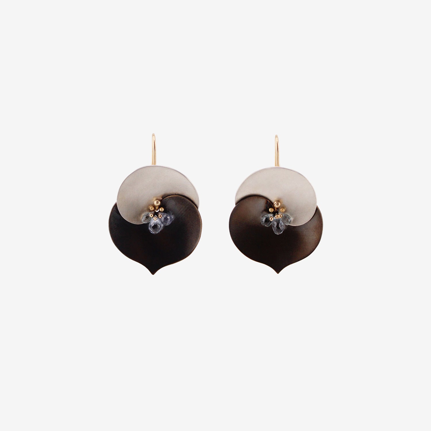 GABRIELLA KISS OXIDIZED BRONZE & SILVER MEDIUM EUPHORBIA EARRINGS WITH SAPPHIRES