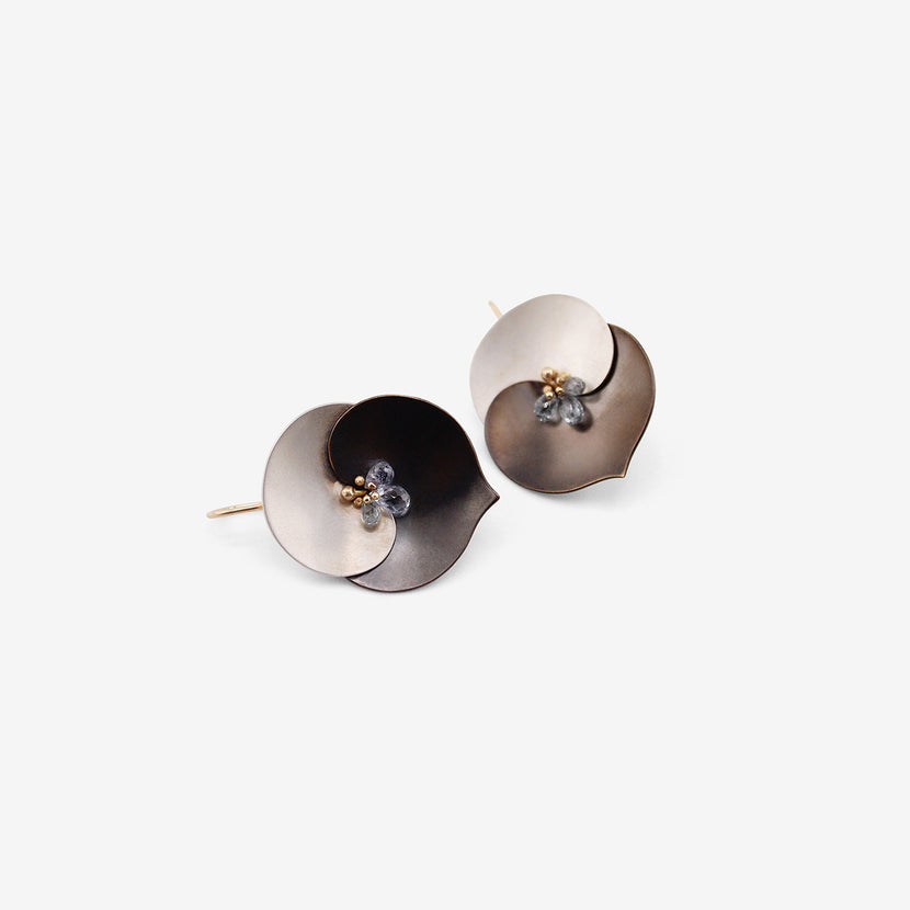 GABRIELLA KISS OXIDIZED BRONZE & SILVER MEDIUM EUPHORBIA EARRINGS WITH SAPPHIRES