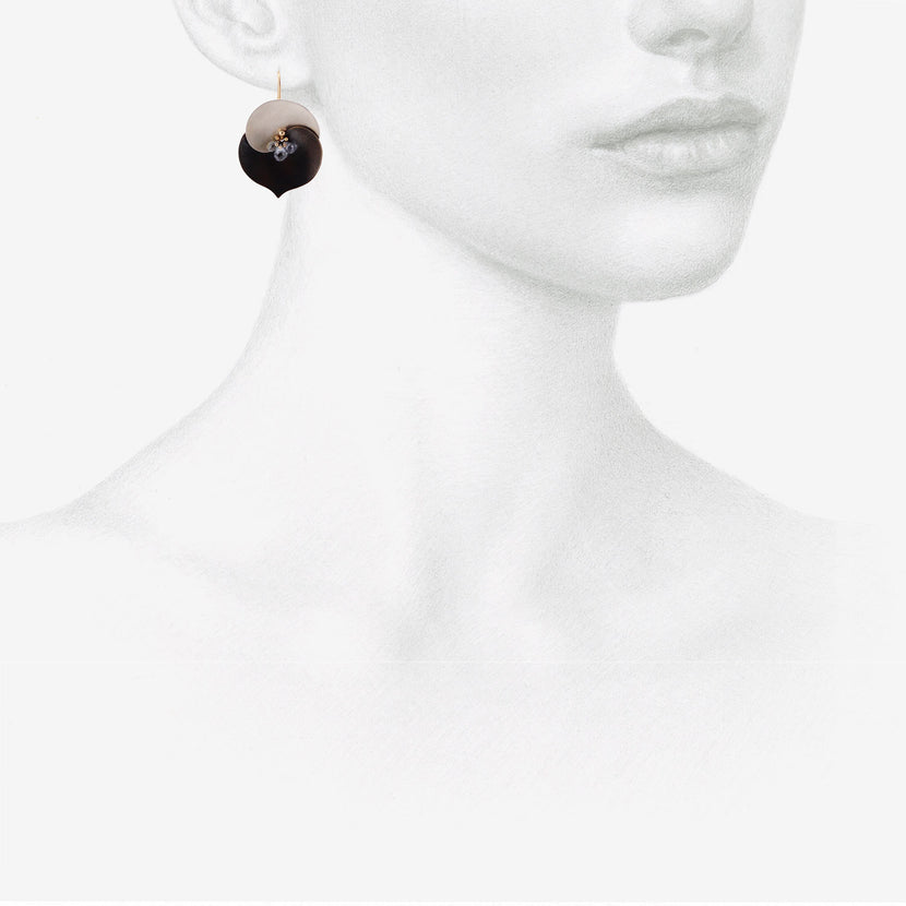 GABRIELLA KISS OXIDIZED BRONZE & SILVER MEDIUM EUPHORBIA EARRINGS WITH SAPPHIRES