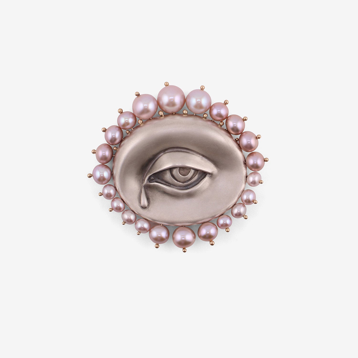 GABRIELLA KISS STERLING SILVER LOVER'S EYE WITH TEAR PIN WITH PINK PEARLS