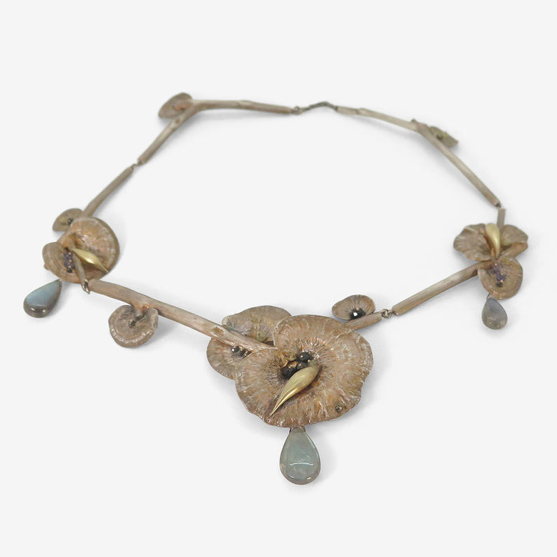 GABRIELLA KISS STERLING SILVER & 14K FULL MUSHROOM NECKLACE WITH LABRADORITE DROPS