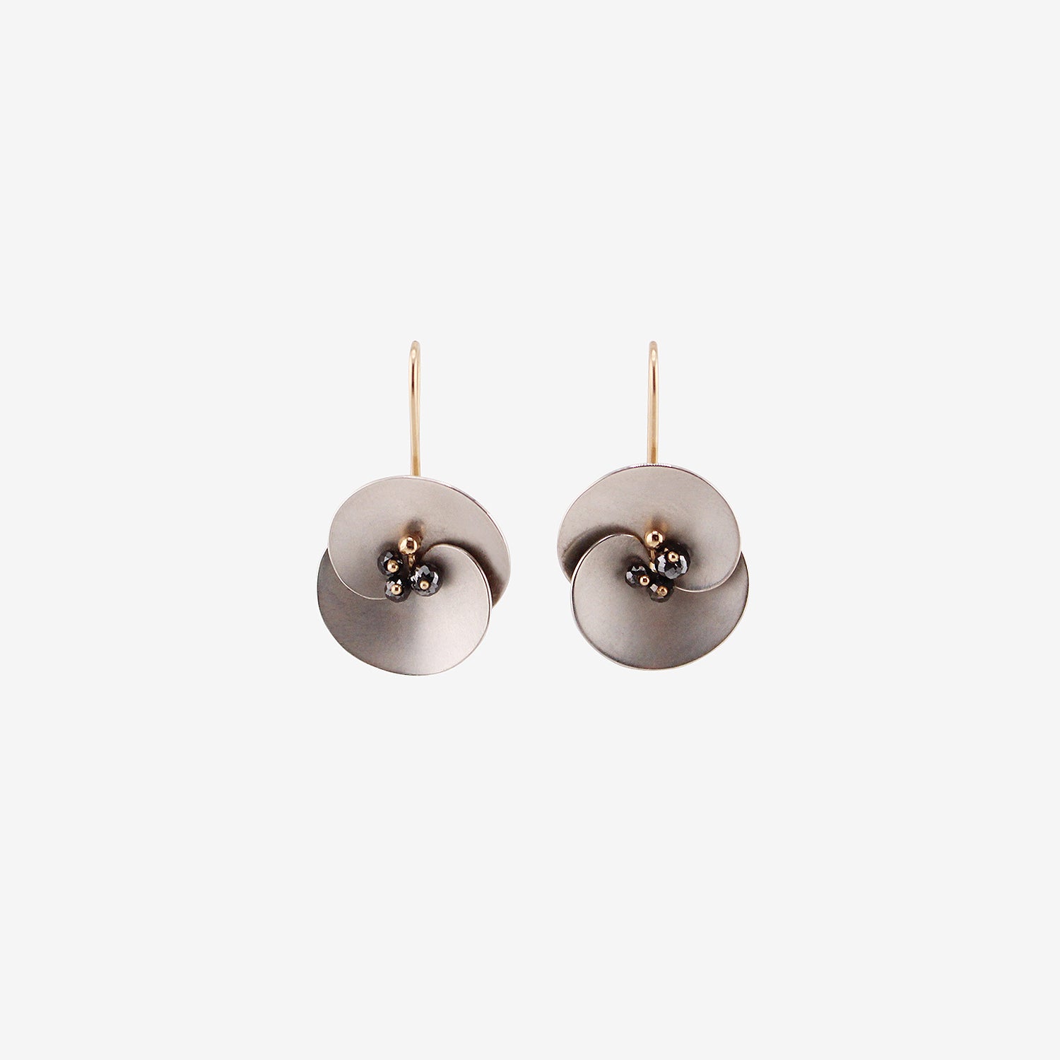 GABRIELLA KISS SILVER SMALL EUPHORBIA EARRINGS WITH BLACK DIAMONDS
