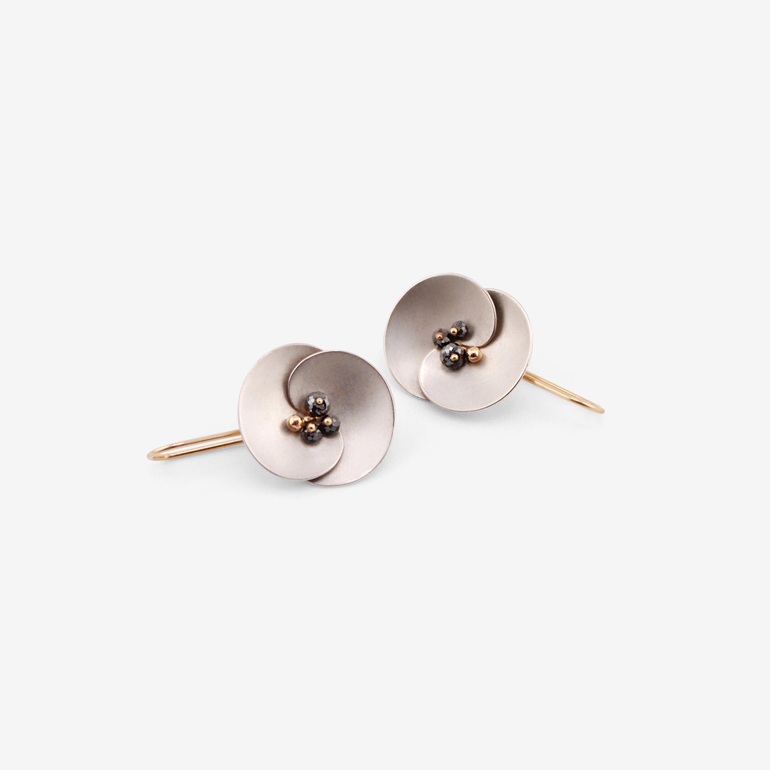 GABRIELLA KISS SILVER SMALL EUPHORBIA EARRINGS WITH BLACK DIAMONDS