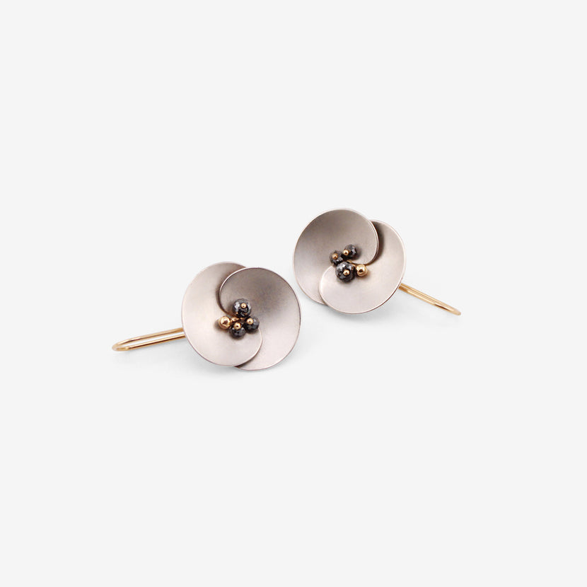 GABRIELLA KISS SILVER SMALL EUPHORBIA EARRINGS WITH BLACK DIAMONDS
