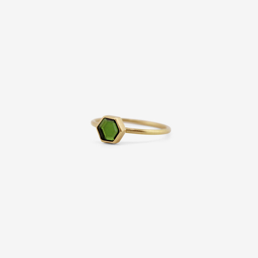 GABRIELLA KISS 18K & SMALL HEXAGONAL GREEN TOURMALINE RING, .5CT