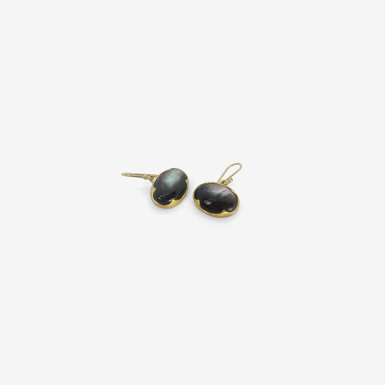 GABRIELLA KISS 18K & HORIZONTAL OVAL BLACK MOTHER-OF-PEARL EARRINGS