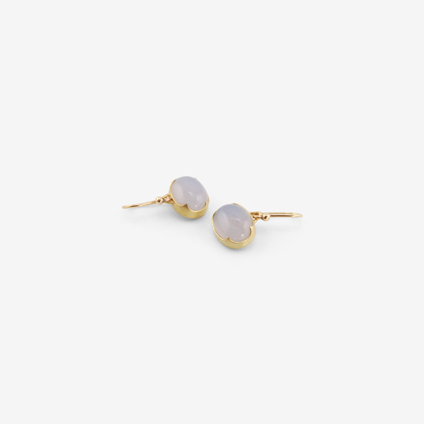 GABRIELLA KISS 18K & SMALL HORIZONTAL OVAL BLUE CHALCEDONY EARRINGS
