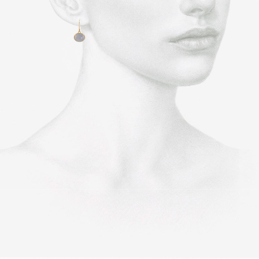 GABRIELLA KISS 18K & SMALL HORIZONTAL OVAL BLUE CHALCEDONY EARRINGS