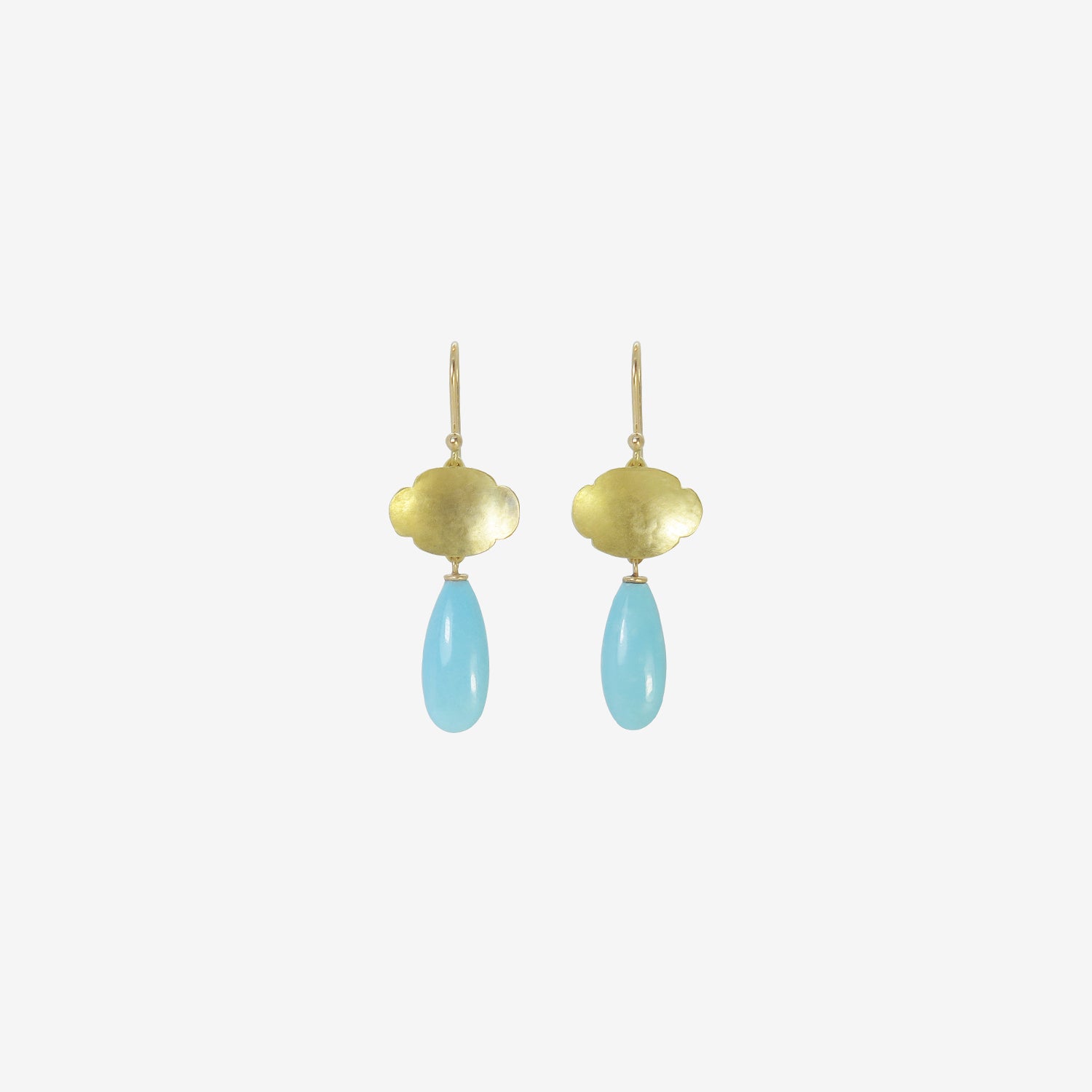 GABRIELLA KISS 18K SMALL SCALLOP EARRINGS WITH SLEEPING BEAUTY TURQUOISE DROPS
