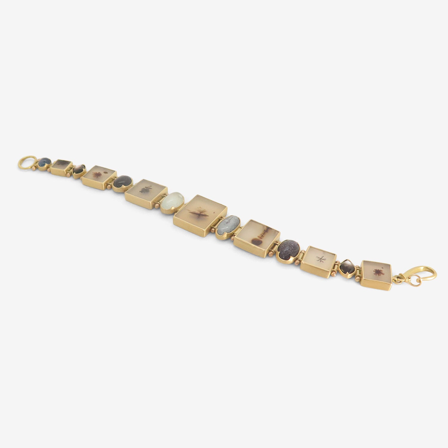 GABRIELLA KISS ONE-OF-A-KIND SQUARE DENDRITE BRACELET WITH AQUAMARINE, SAPPHIRE, KYANITE, MOTHER OF PEARL & GOLDSTONE