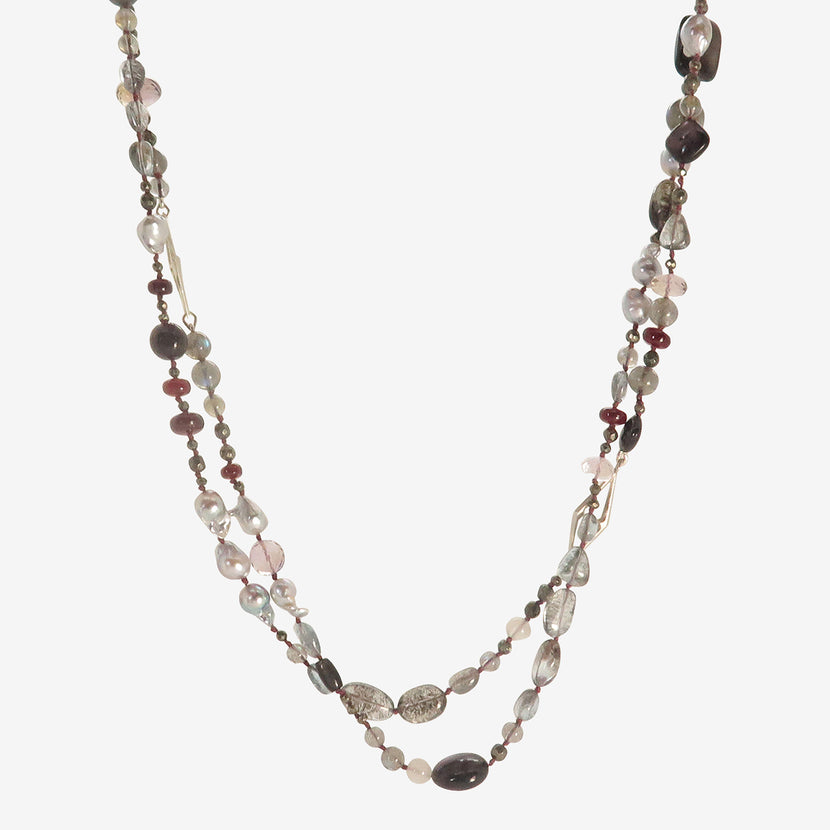 GABRIELLA KISS STERLING SILVER STORY NECKLACE WITH MIXED GEMSTONES