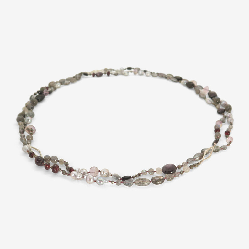 GABRIELLA KISS STERLING SILVER STORY NECKLACE WITH MIXED GEMSTONES