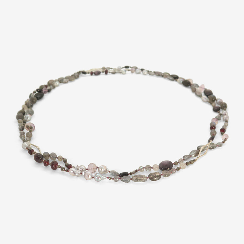 GABRIELLA KISS STERLING SILVER STORY NECKLACE WITH MIXED GEMSTONES