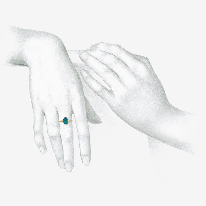 GABRIELLA KISS 18K & OVAL VIBRANT BLACK OPAL RING, 1.36CT