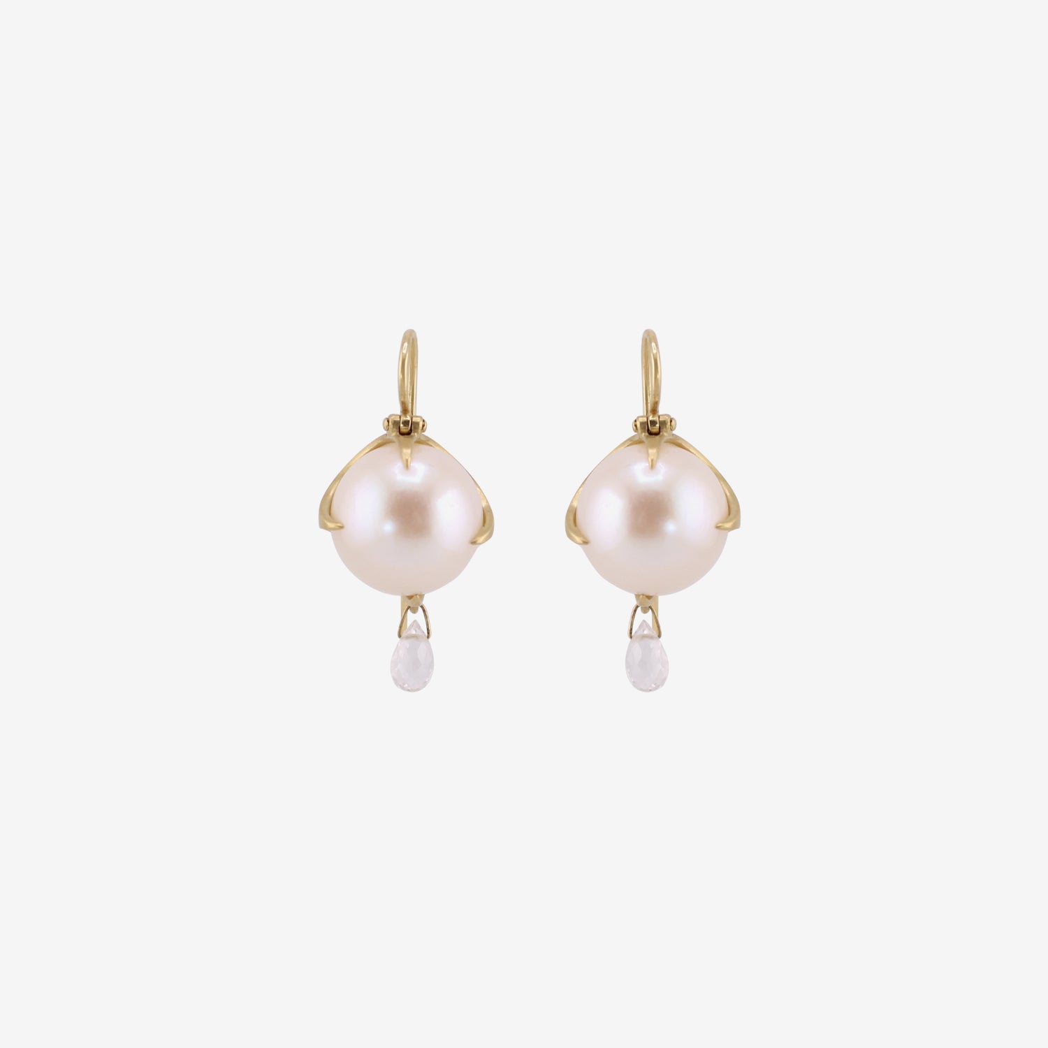 GABRIELLA KISS 18K & SOUTH SEA PEARL CLAW EARRINGS WITH WHITE SAPPHIRE BRIOLETTES