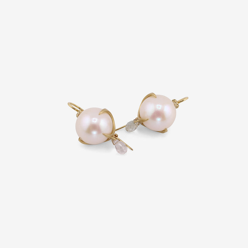 GABRIELLA KISS 18K & SOUTH SEA PEARL CLAW EARRINGS WITH WHITE SAPPHIRE BRIOLETTES