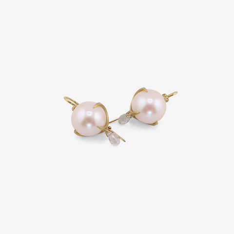 GABRIELLA KISS 18K & SOUTH SEA PEARL CLAW EARRINGS WITH WHITE SAPPHIRE BRIOLETTES