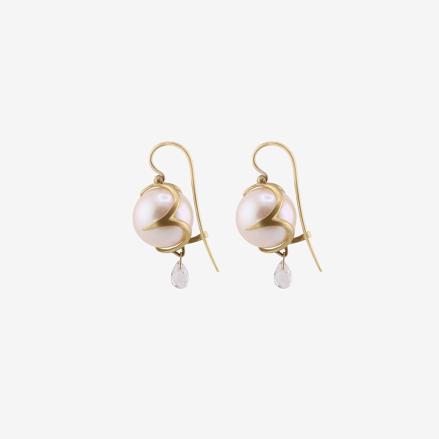 GABRIELLA KISS 18K & SOUTH SEA PEARL CLAW EARRINGS WITH WHITE SAPPHIRE BRIOLETTES