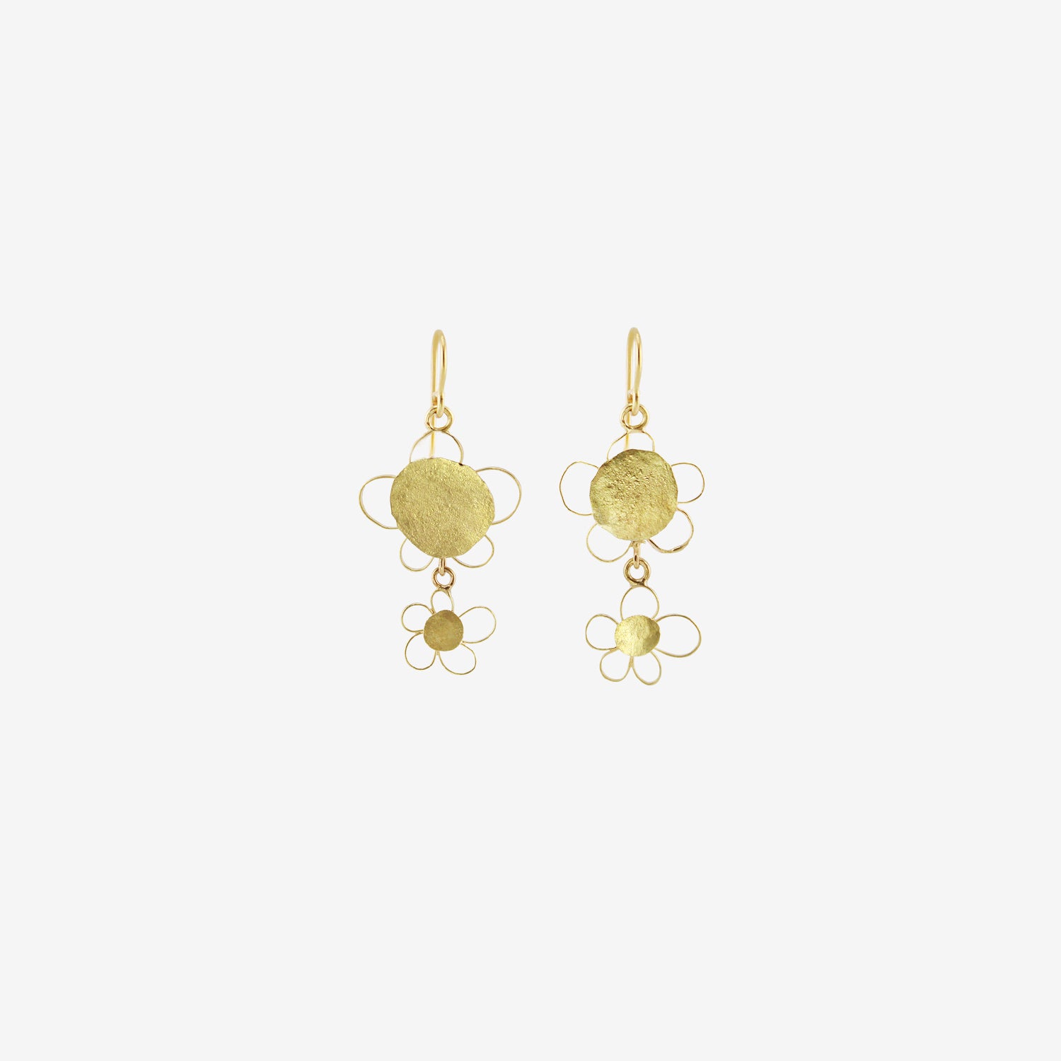 JUDY GEIB 18K DOUBLE FLOWERY DROP EARRINGS