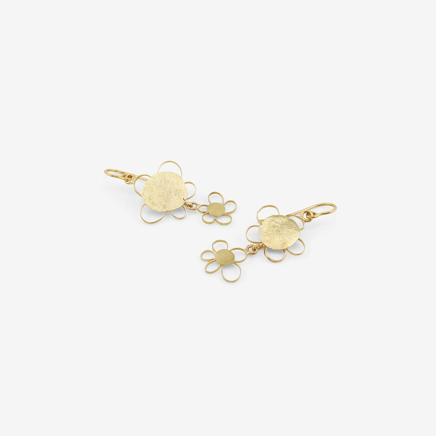 JUDY GEIB 18K DOUBLE FLOWERY DROP EARRINGS