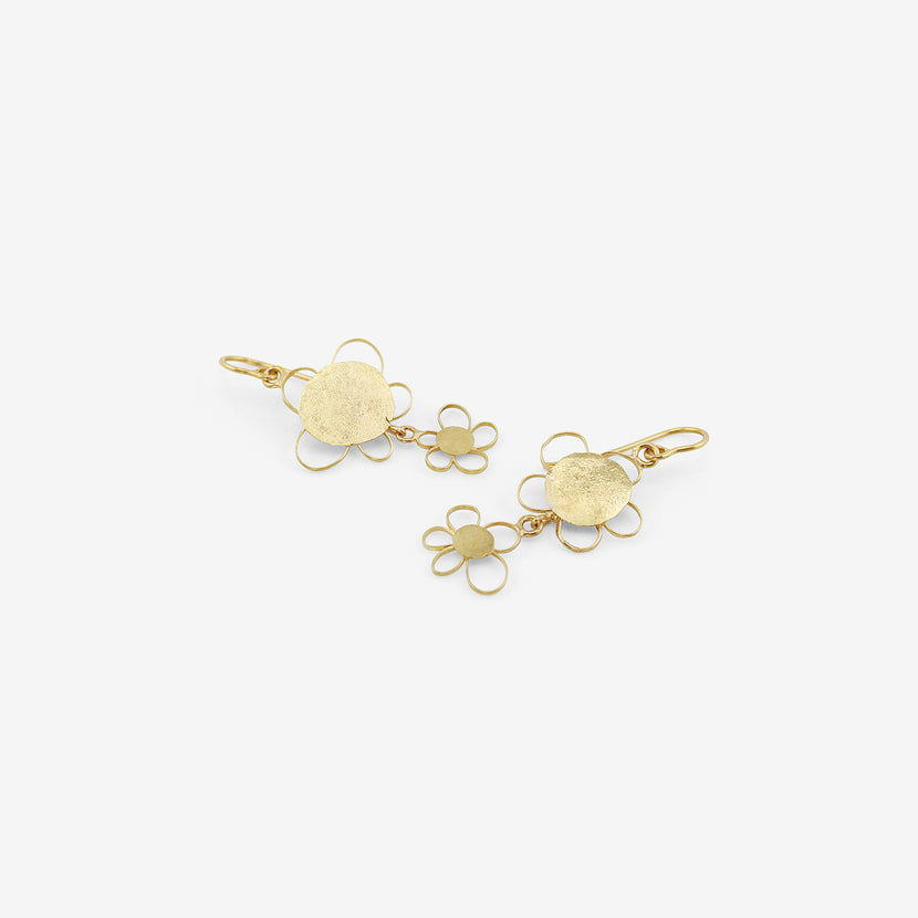 JUDY GEIB 18K DOUBLE FLOWERY DROP EARRINGS