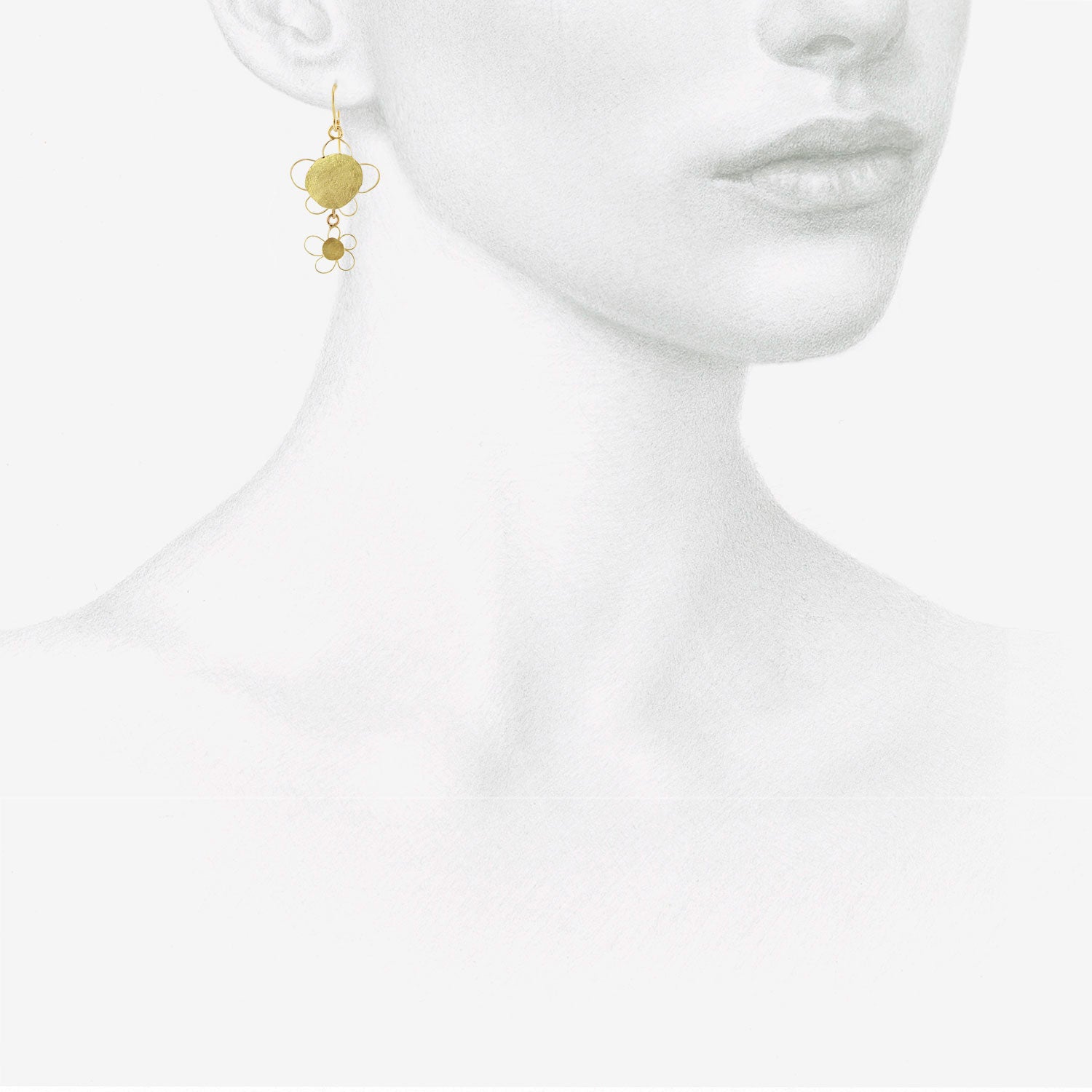 JUDY GEIB 18K DOUBLE FLOWERY DROP EARRINGS