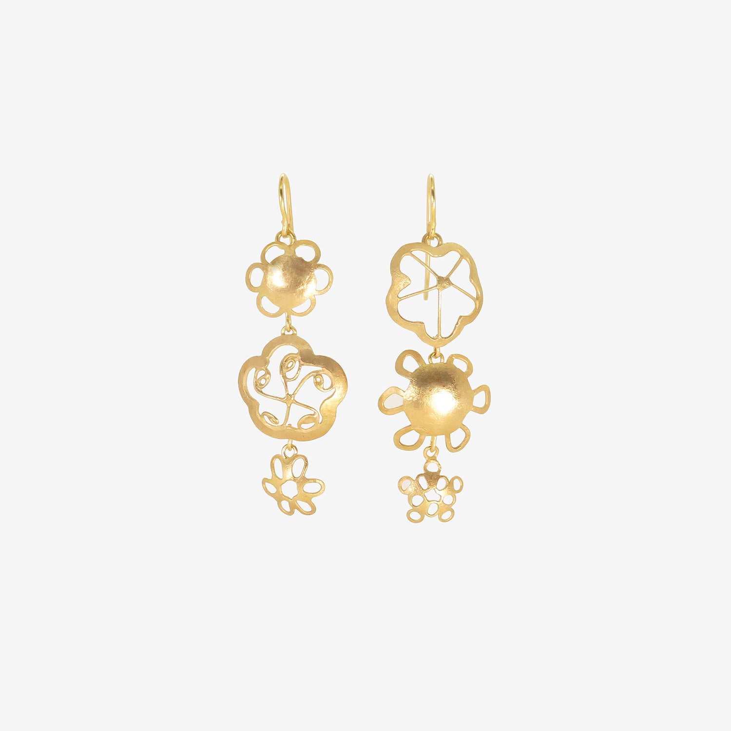 JUDY GEIB 18K TRIPLE DROP FLOWERY EREWHON EARRINGS