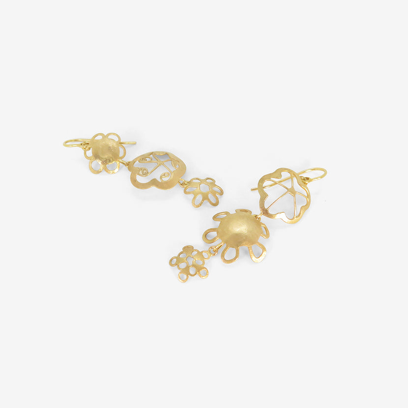 JUDY GEIB 18K TRIPLE DROP FLOWERY EREWHON EARRINGS