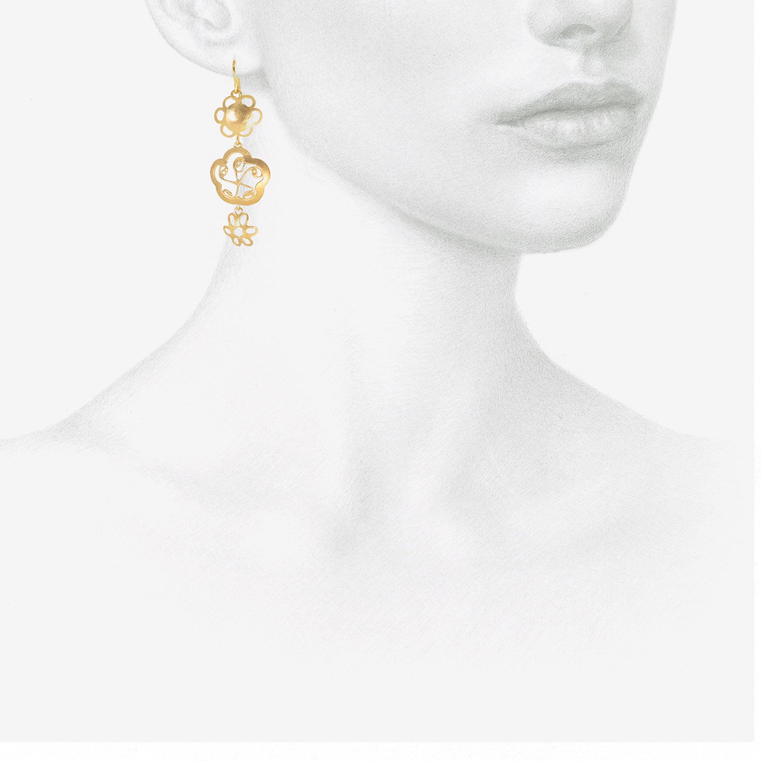 JUDY GEIB 18K TRIPLE DROP FLOWERY EREWHON EARRINGS