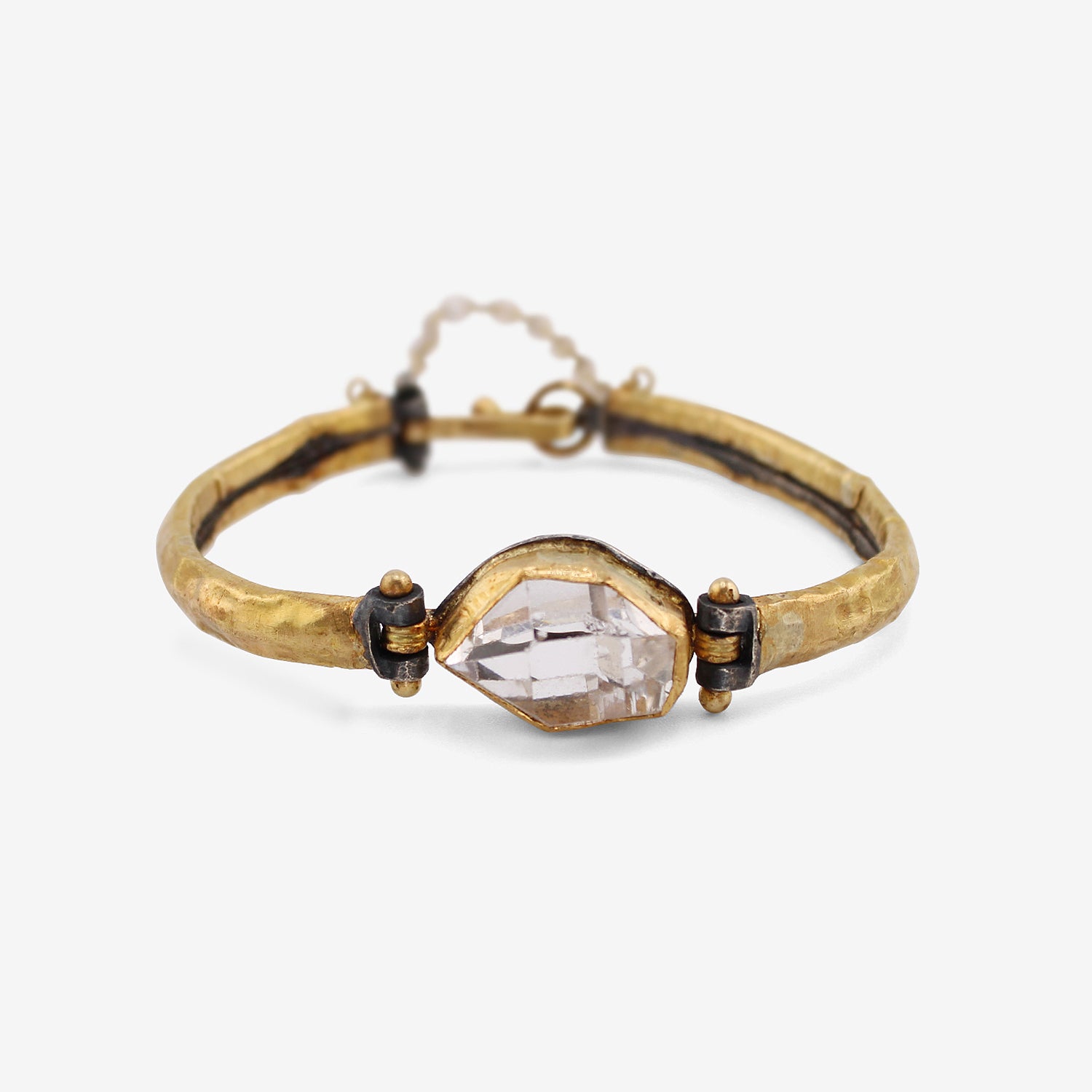 JUDY GEIB 24K OVER SILVER CUFF BRACELET WITH LARGE HERKIMER DIAMOND