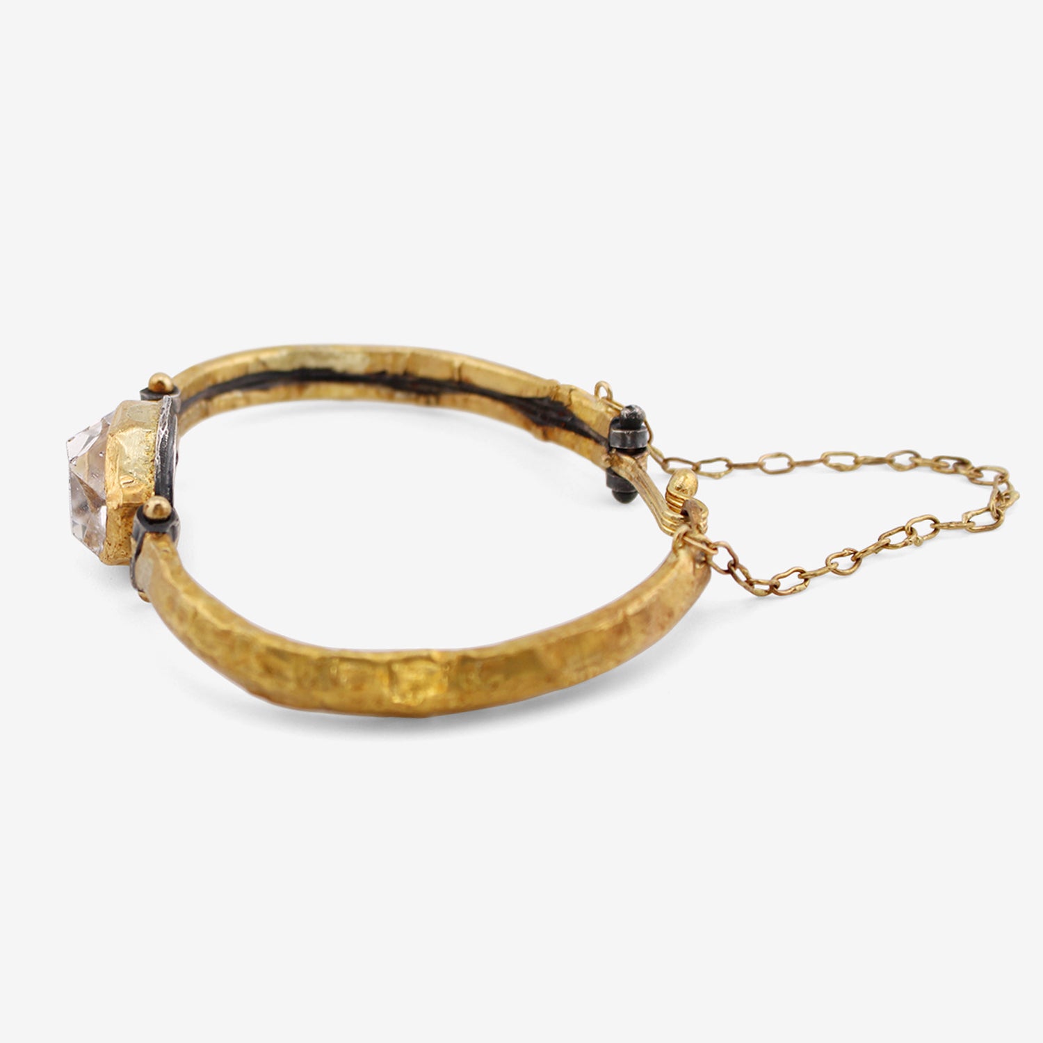 JUDY GEIB 24K OVER SILVER CUFF BRACELET WITH LARGE HERKIMER DIAMOND