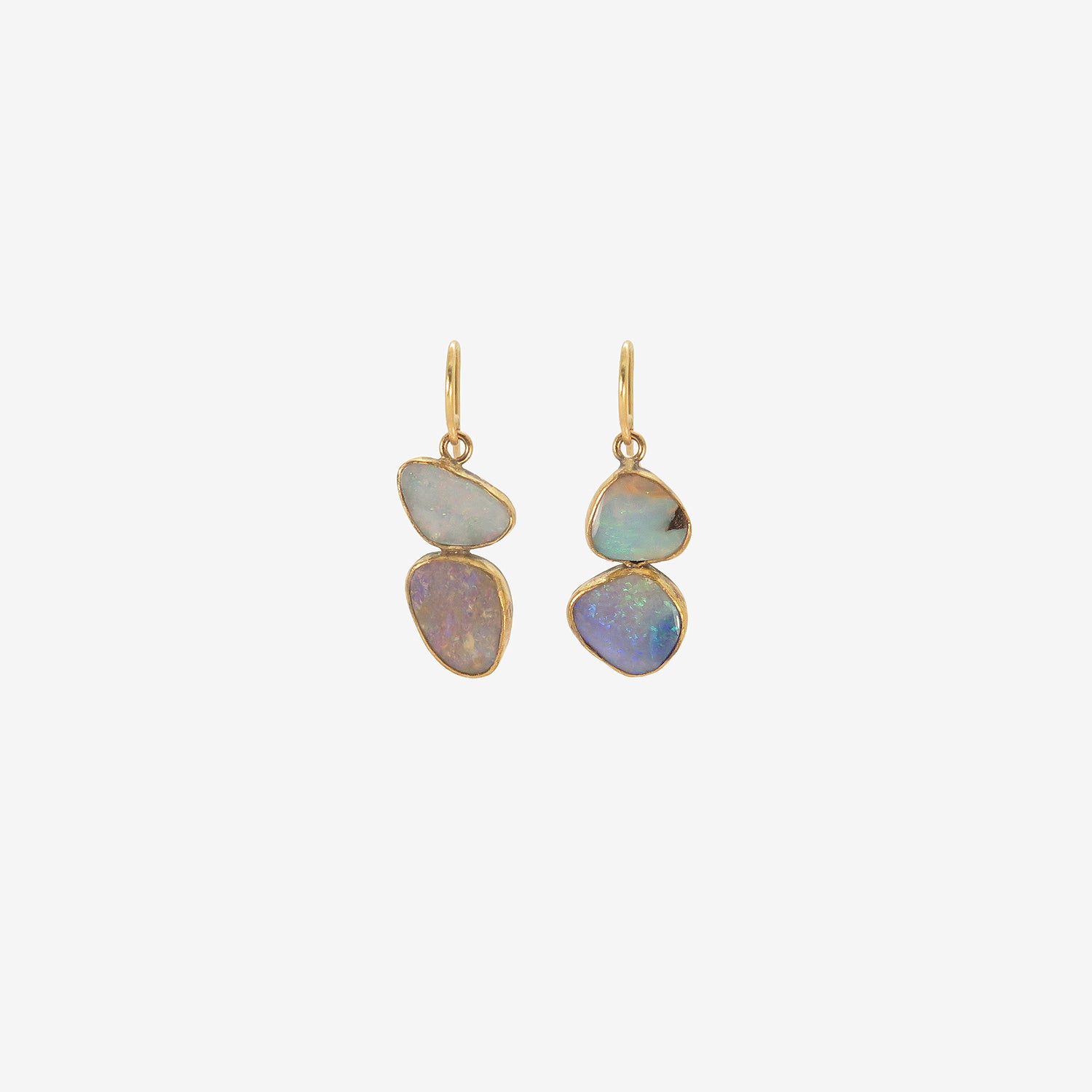 JUDY GEIB 18K & MOD-SHAPED BLUE OPAL FIXED DOUBLE DROP EARRINGS
