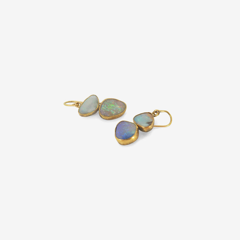JUDY GEIB 18K & MOD-SHAPED BLUE OPAL FIXED DOUBLE DROP EARRINGS