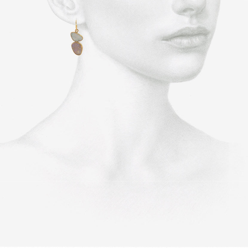 JUDY GEIB 18K & MOD-SHAPED BLUE OPAL FIXED DOUBLE DROP EARRINGS