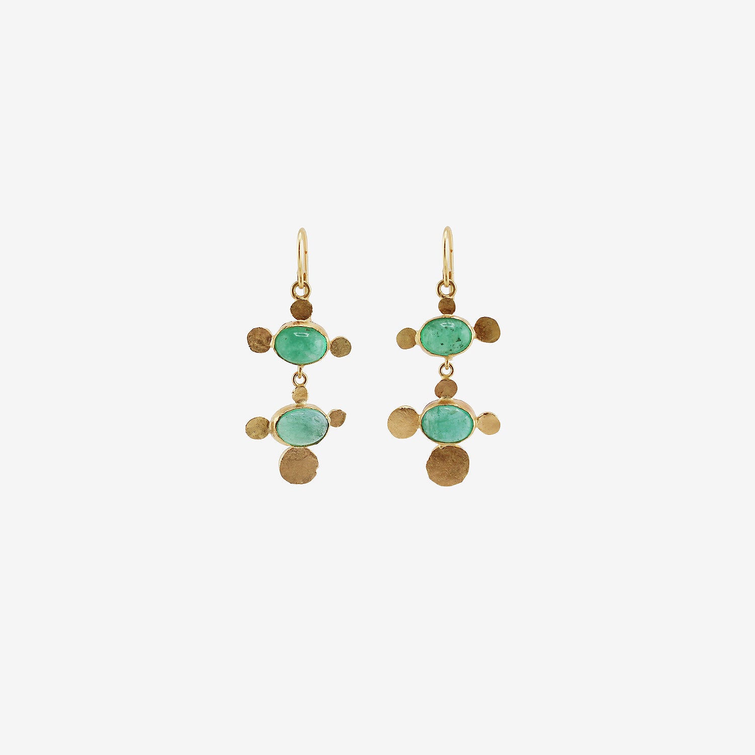 JUDY GEIB 18K & OVAL COLOMBIAN EMERALD DOUBLE DROP SQUASH EARRINGS, 6.1CT