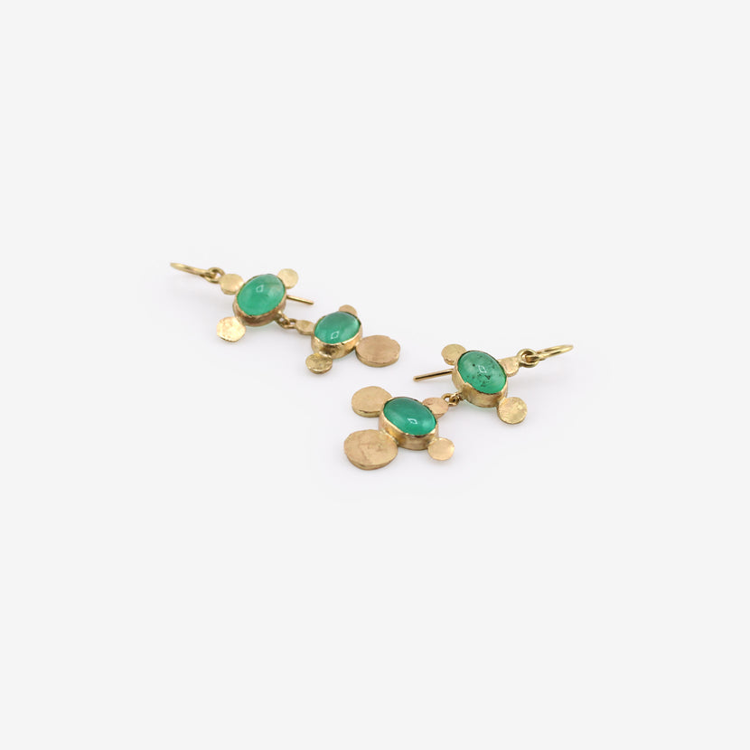 JUDY GEIB 18K & OVAL COLOMBIAN EMERALD DOUBLE DROP SQUASH EARRINGS, 6.1CT